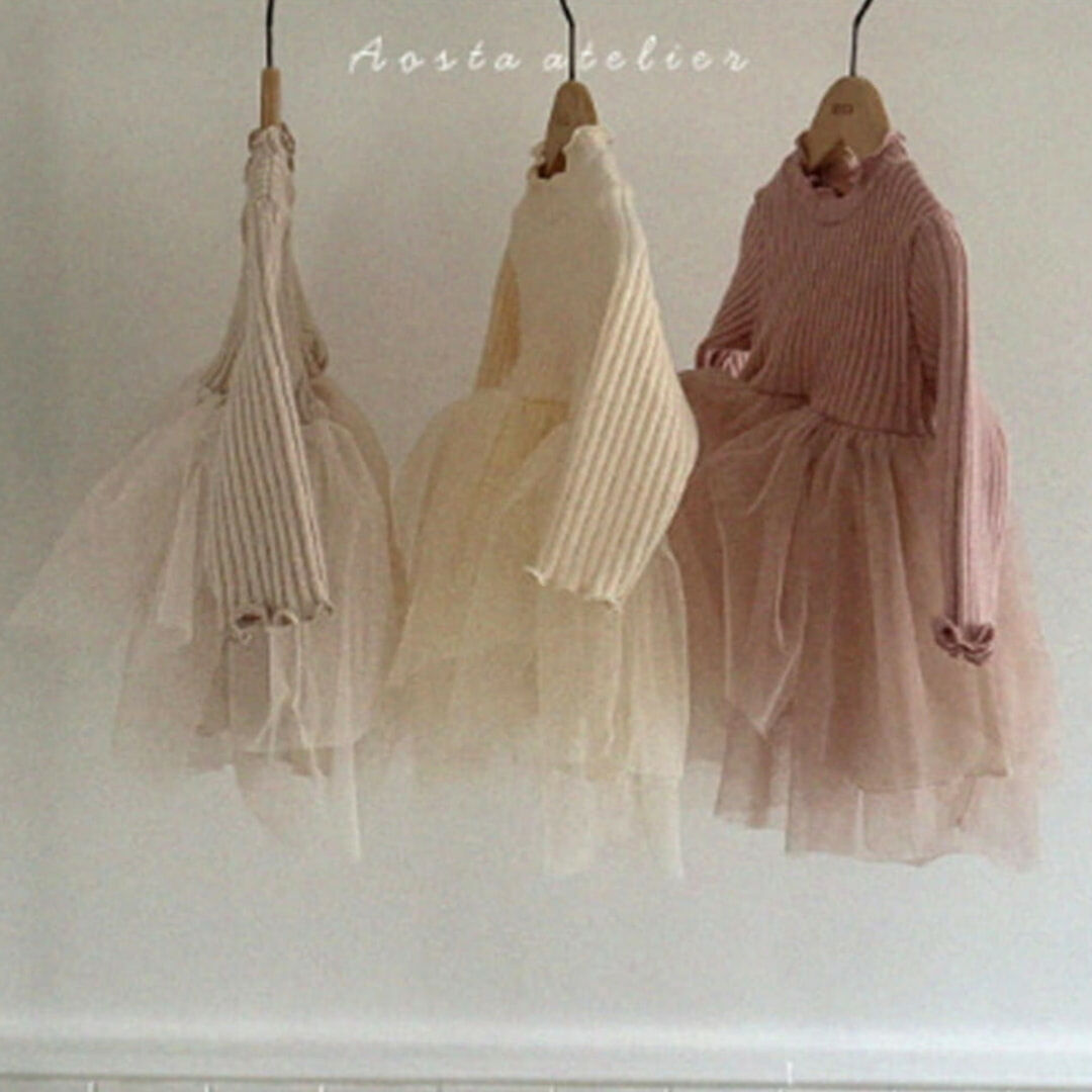 韓國 Aosta - 浪漫雪紗針織洋裝（兩色）