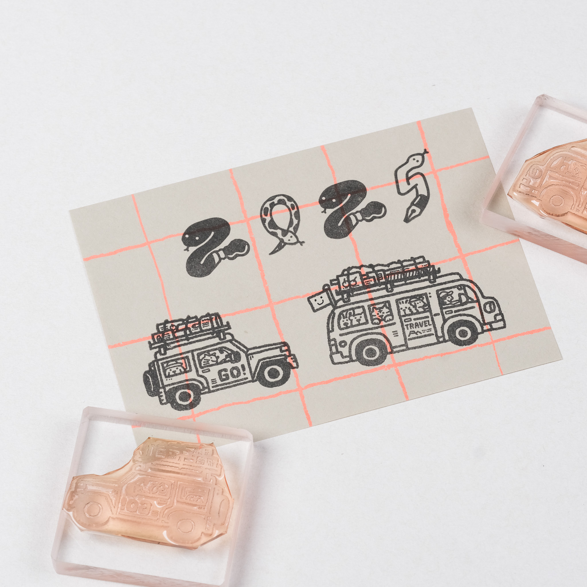 旅行 動物小車 膠版印章/一分之一工作室/臺灣