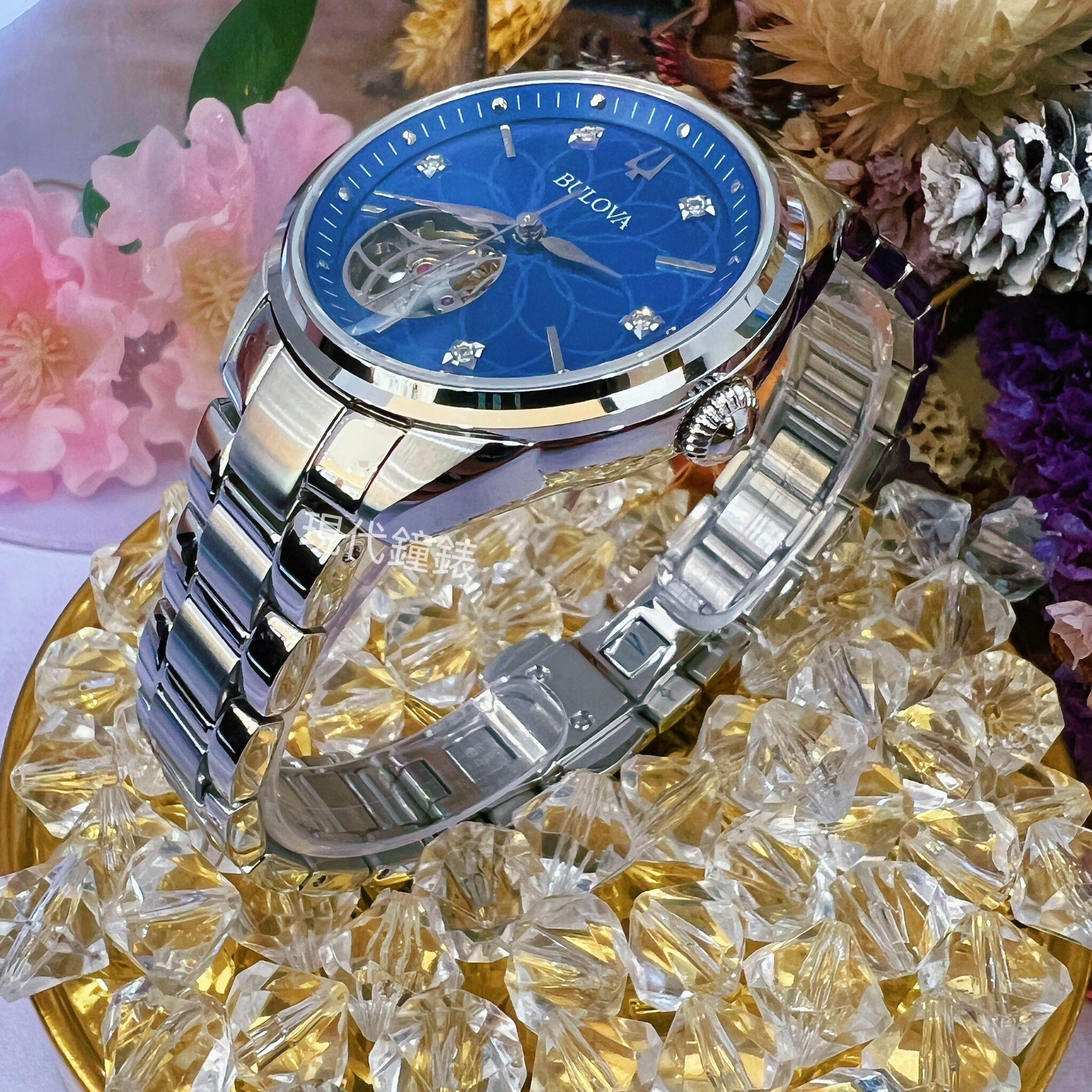 【BULOVA 寶路華】開芯綻放機械女腕錶96P191 34mm 現代鐘錶