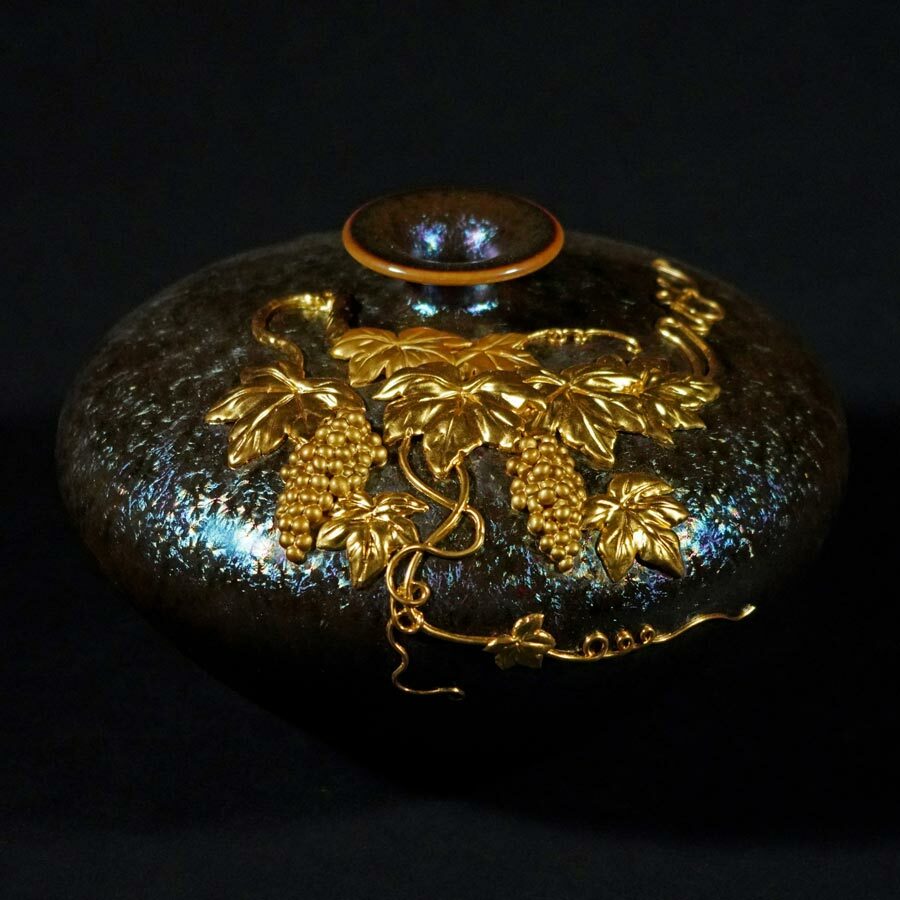 平安多福花器｜七彩琉璃結晶釉X漆線金箔工藝 藍金色釉面B款