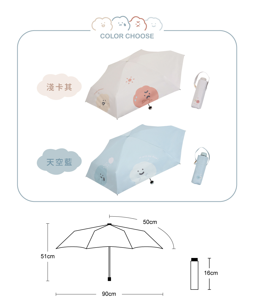 【大振豐洋傘x方坊】聯名款 小小情緒 防曬抗UV 迷你 五折 口袋傘 陽傘
