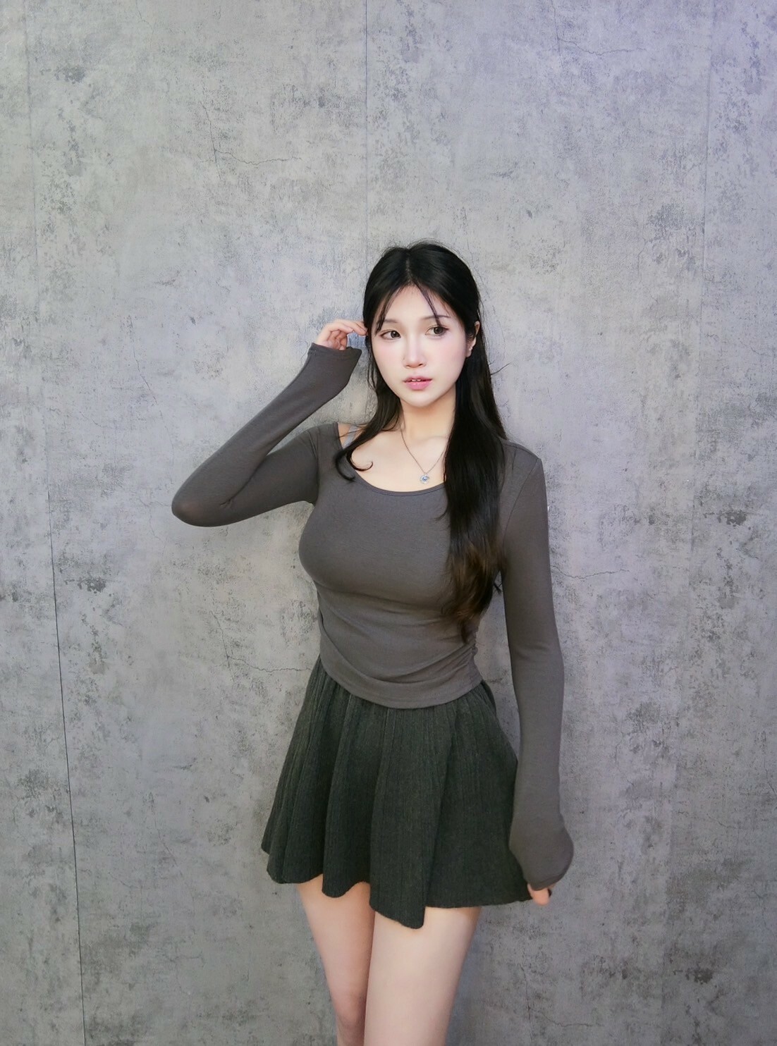 斜肩顯瘦薄長袖