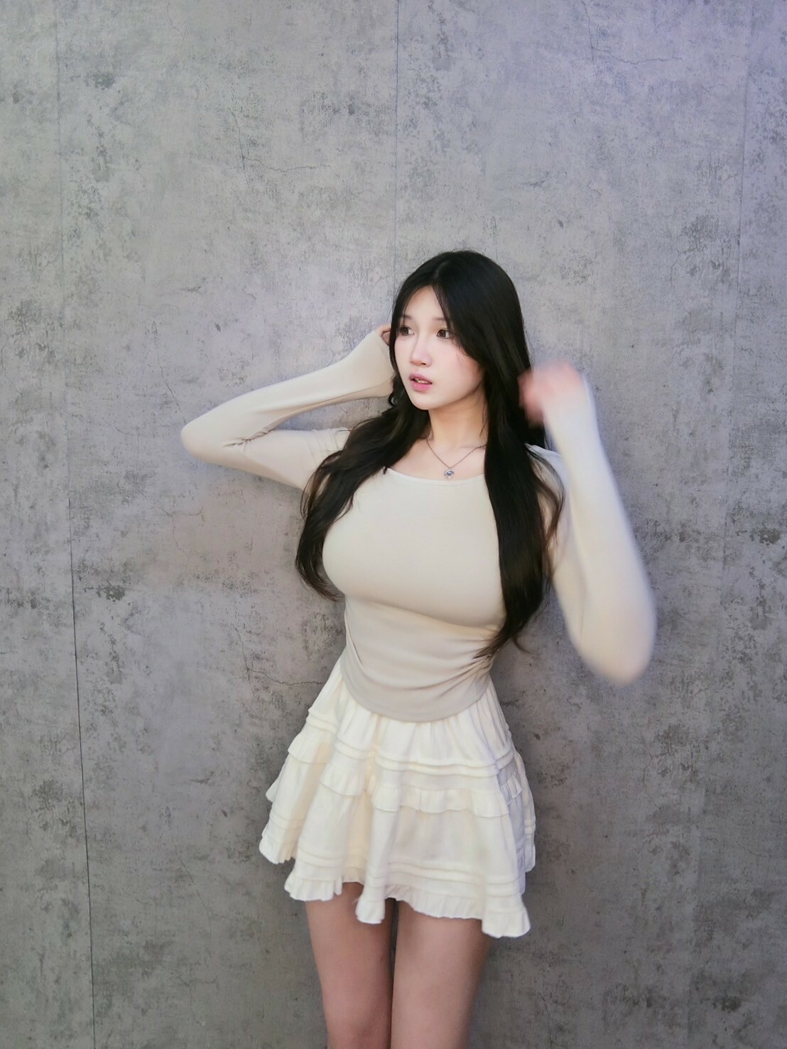 斜肩顯瘦薄長袖