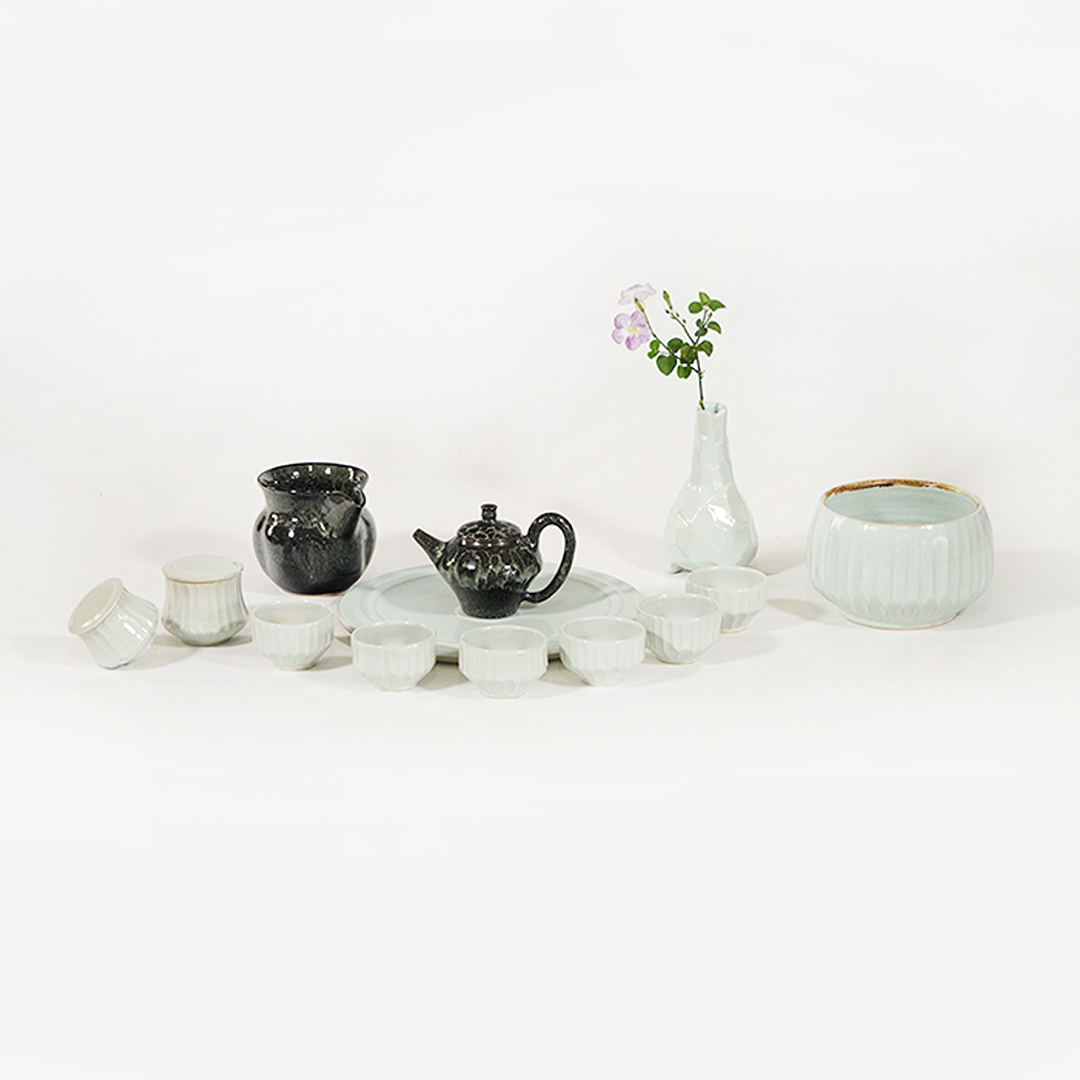 鹿港窯禮品館│青之典雅｜蛋殼青釉茶組｜李淳雄手作陶藝｜天目釉