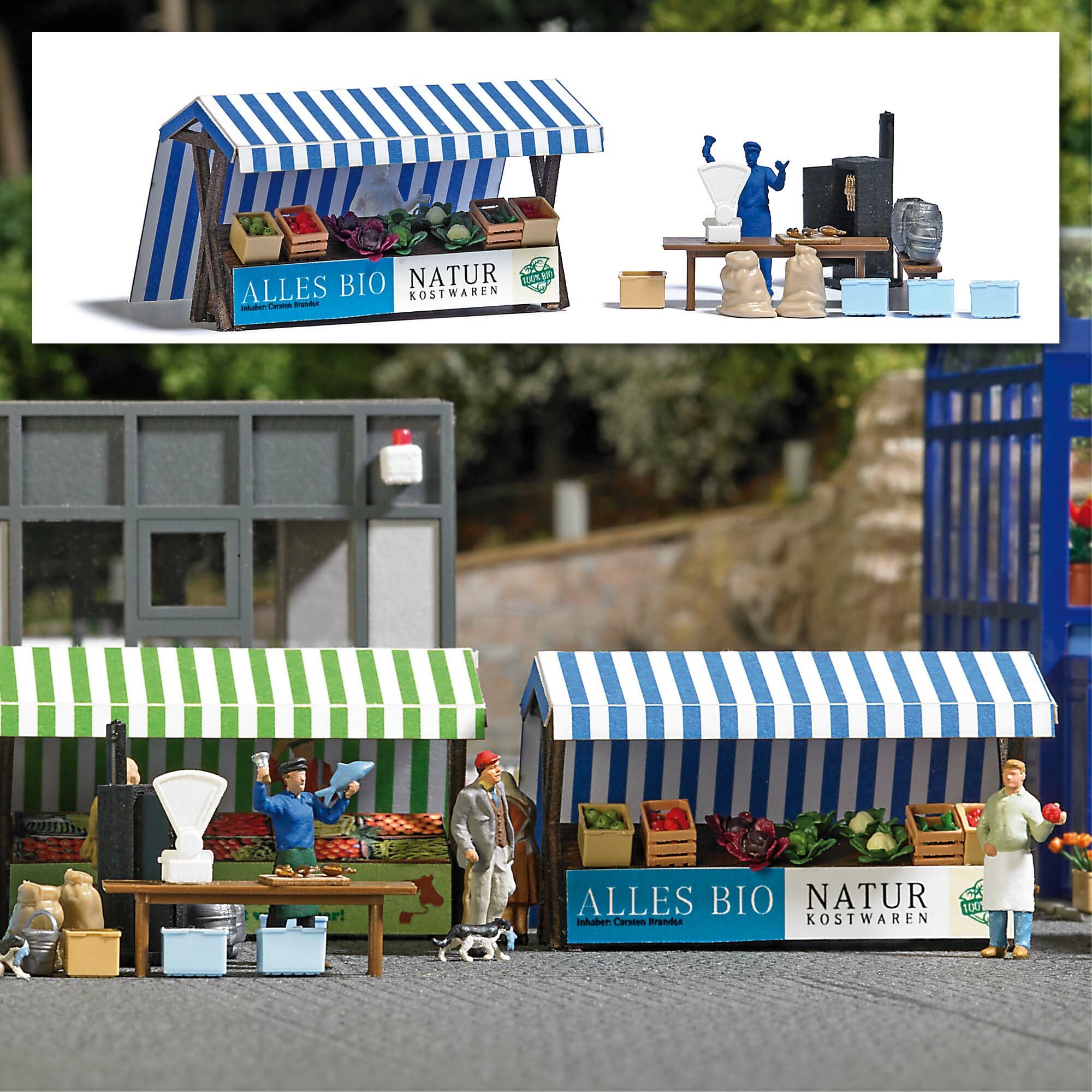 Busch 1823 HO規 市場攤位 有機蔬菜和燻魚