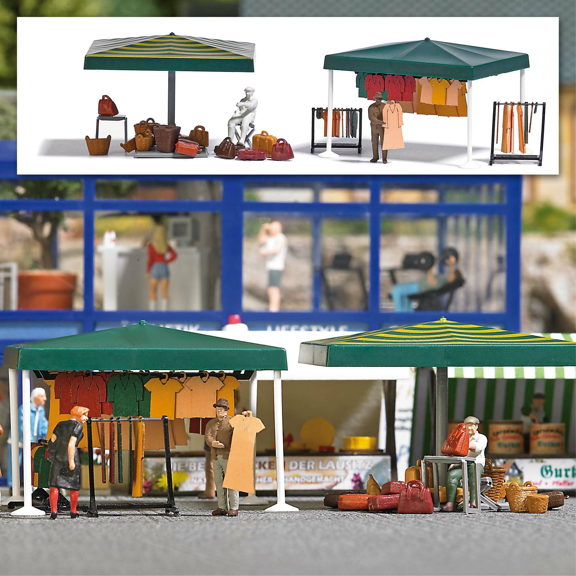 Busch 1825 HO規 市集攤位 服飾.手提箱.籃子
