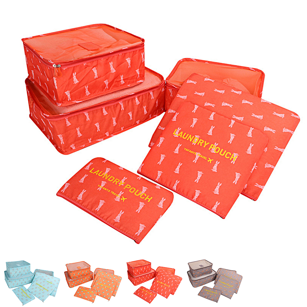 可愛卡通防潑水旅行收納6件組