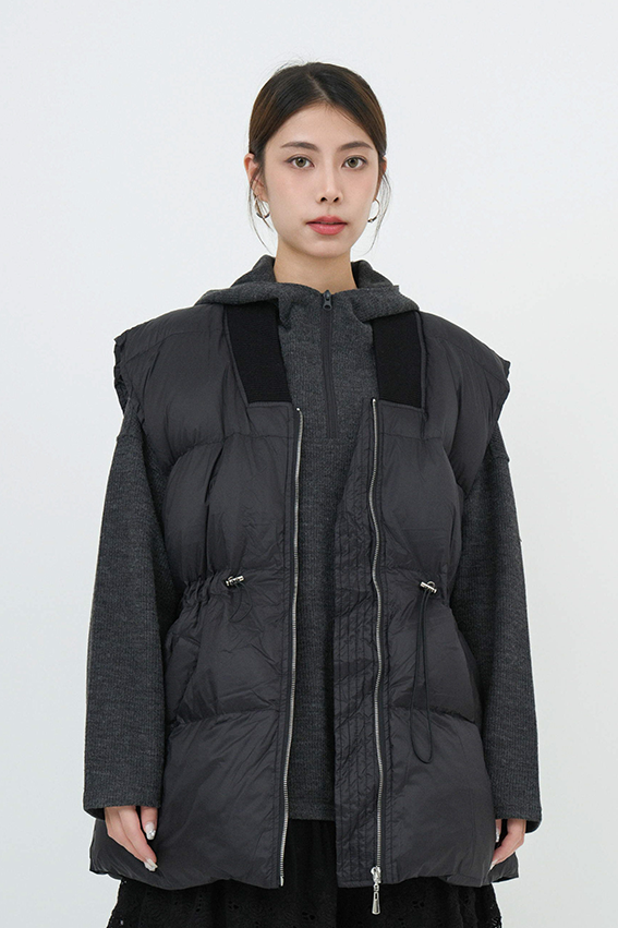 束腰羽絨長背心外套 (*現貨款式）