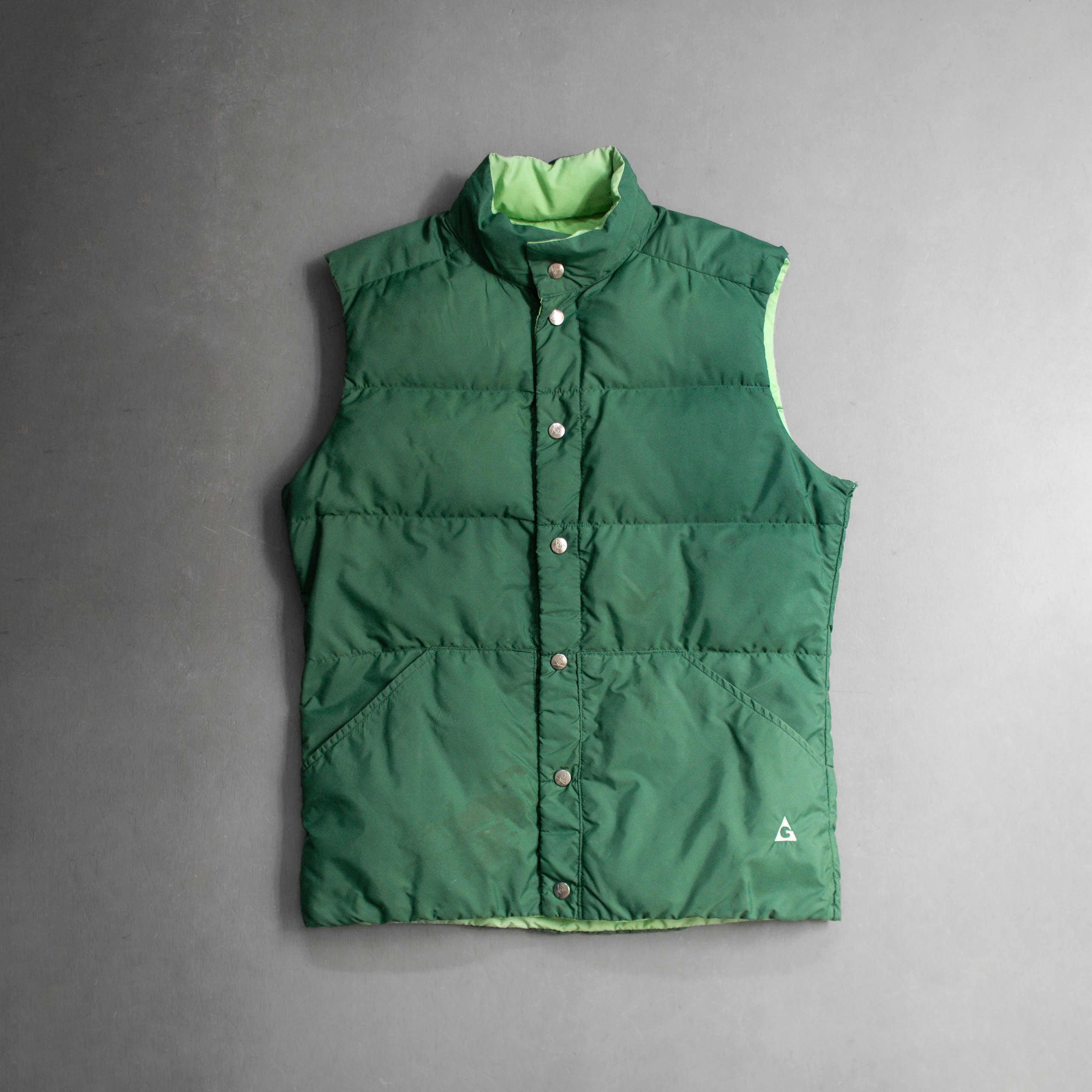 70S GERRY REVERSIBLE DOWN VEST 美國製 雙面穿 草綠 淺綠 登山 羽絨 背心