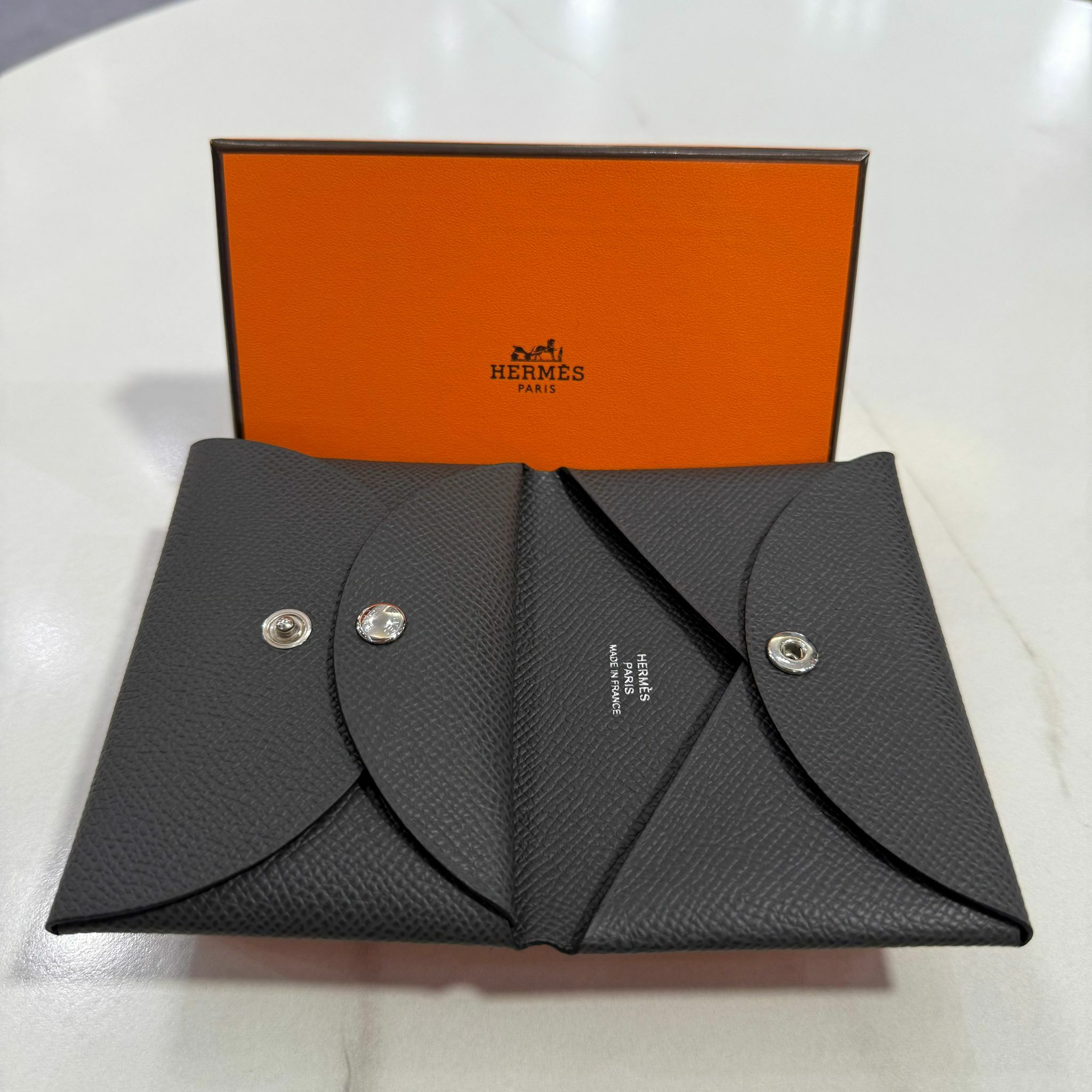 全新HERMES卡片套 Calvi DUO U刻 錫器灰/8F Epsom皮 #BRAND NEW #香榭站正品