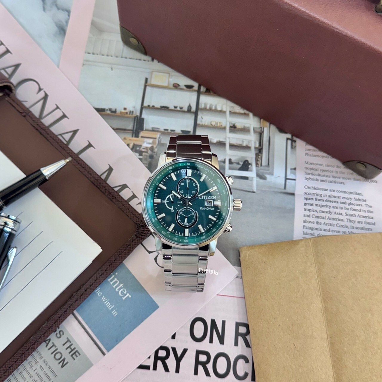 【CITIZEN 星辰】CHRONOGRAPH系列(銀色鋼帶綠色底面)CA0840-87X 43mm現代鐘錶