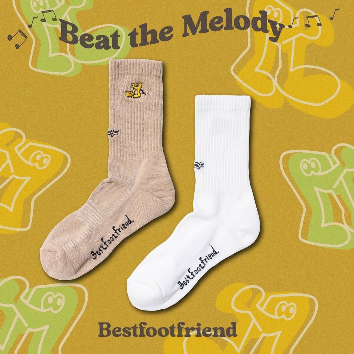 Best Foot Friend BFF Sock Beat the Melody 音符 純棉 長襪 兩色