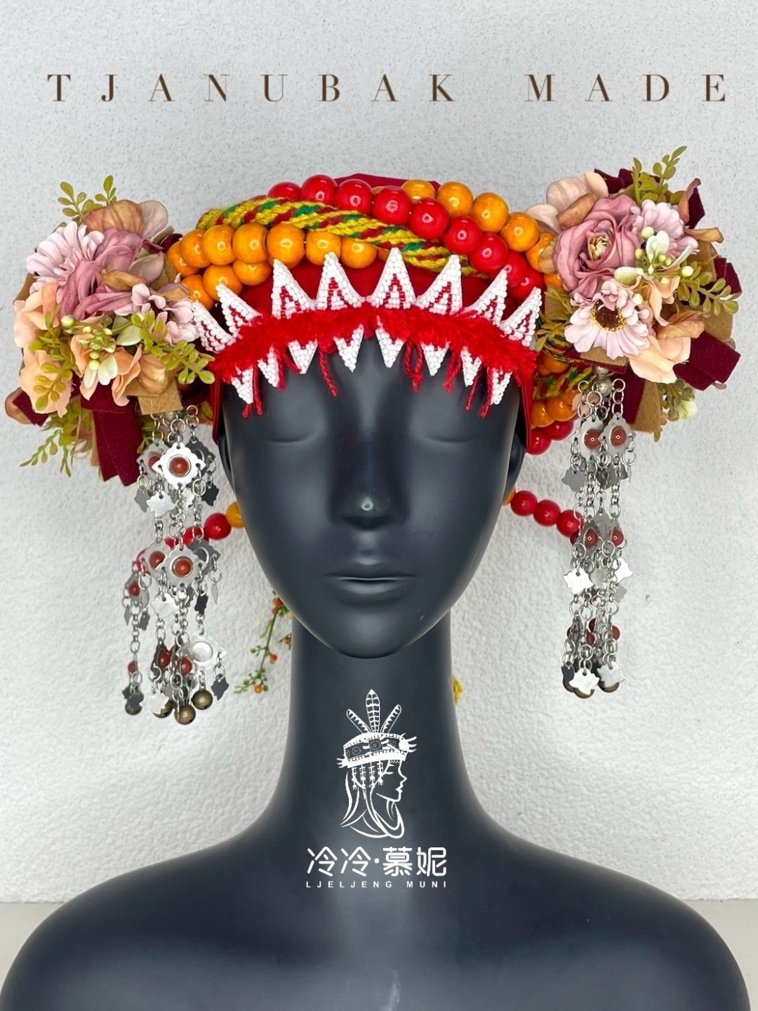 W-No.56木珠配花阿富汗老銀轉珠頭飾57cm