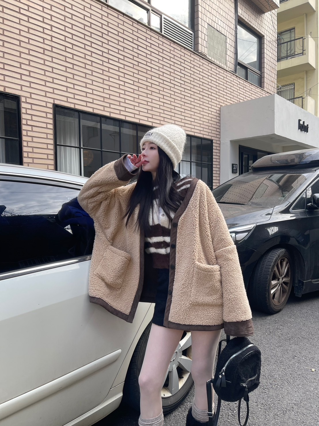 現貨! 9.amez project ♡ Monaco shearling coat 羊羔毛毛外套（khaki)