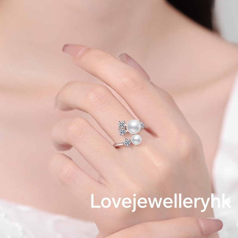 莫桑鑽珍珠開口戒指    R04C012