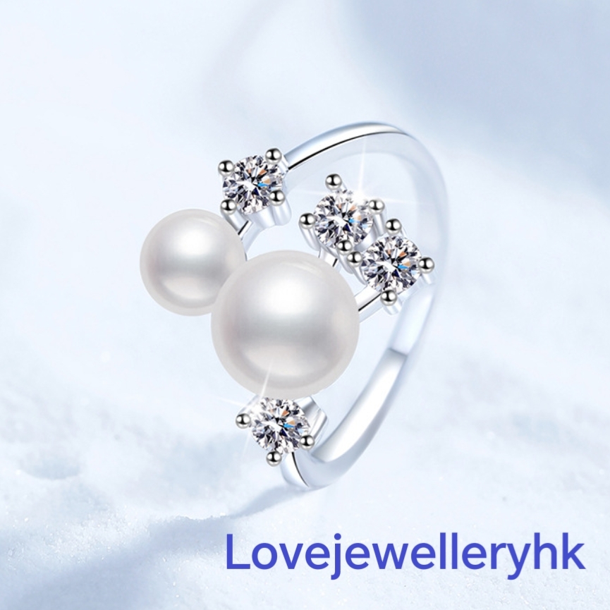 莫桑鑽珍珠開口戒指    R04C012