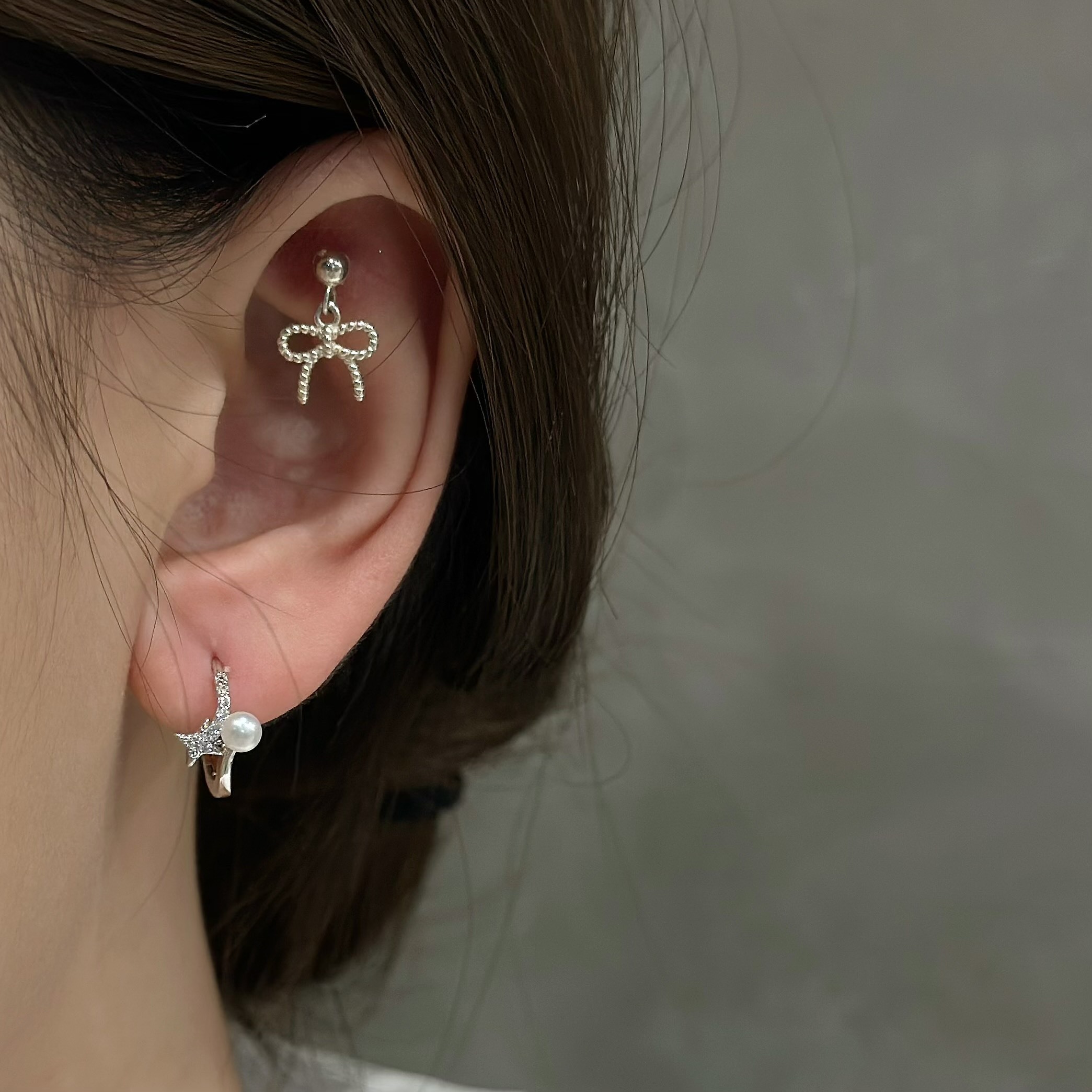 B11【輕奢】星星珍珠排鑽純銀易扣