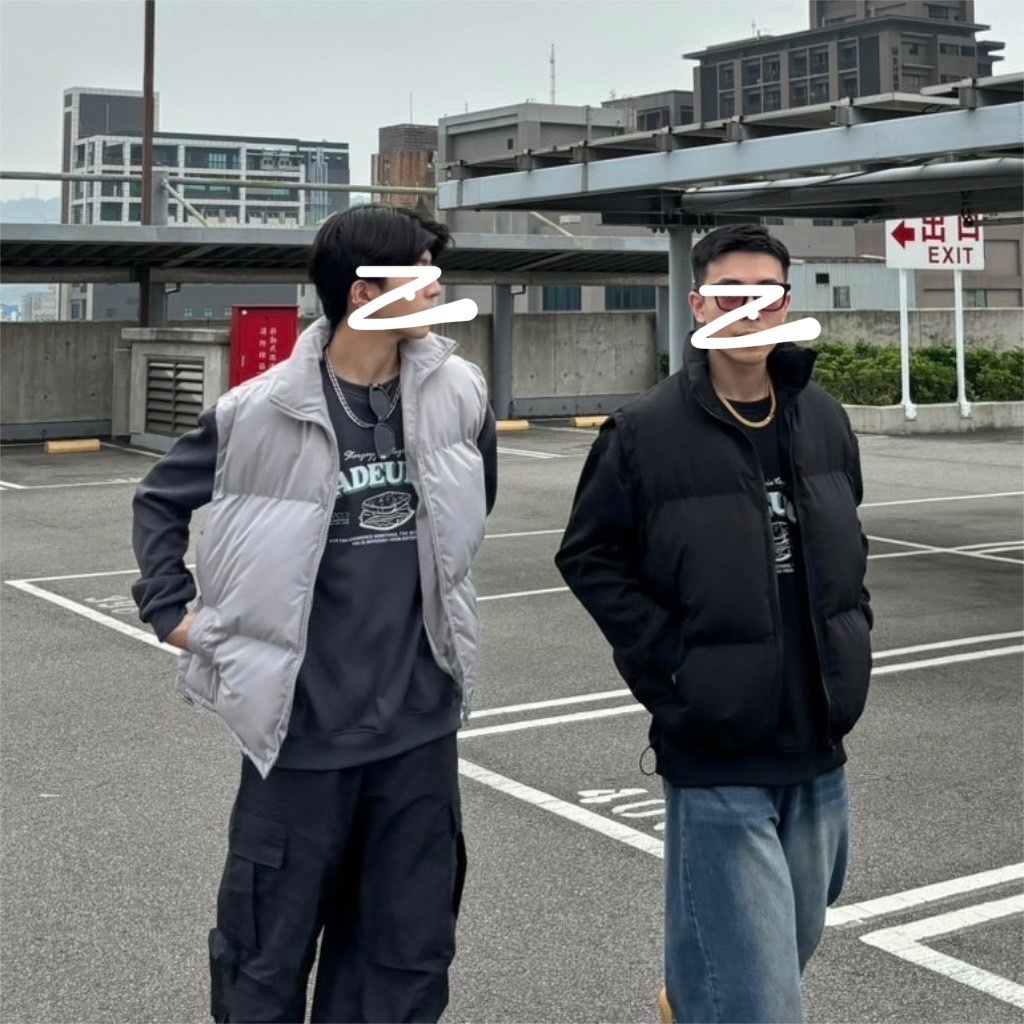 立領鋪棉麵包背心 黑//灰