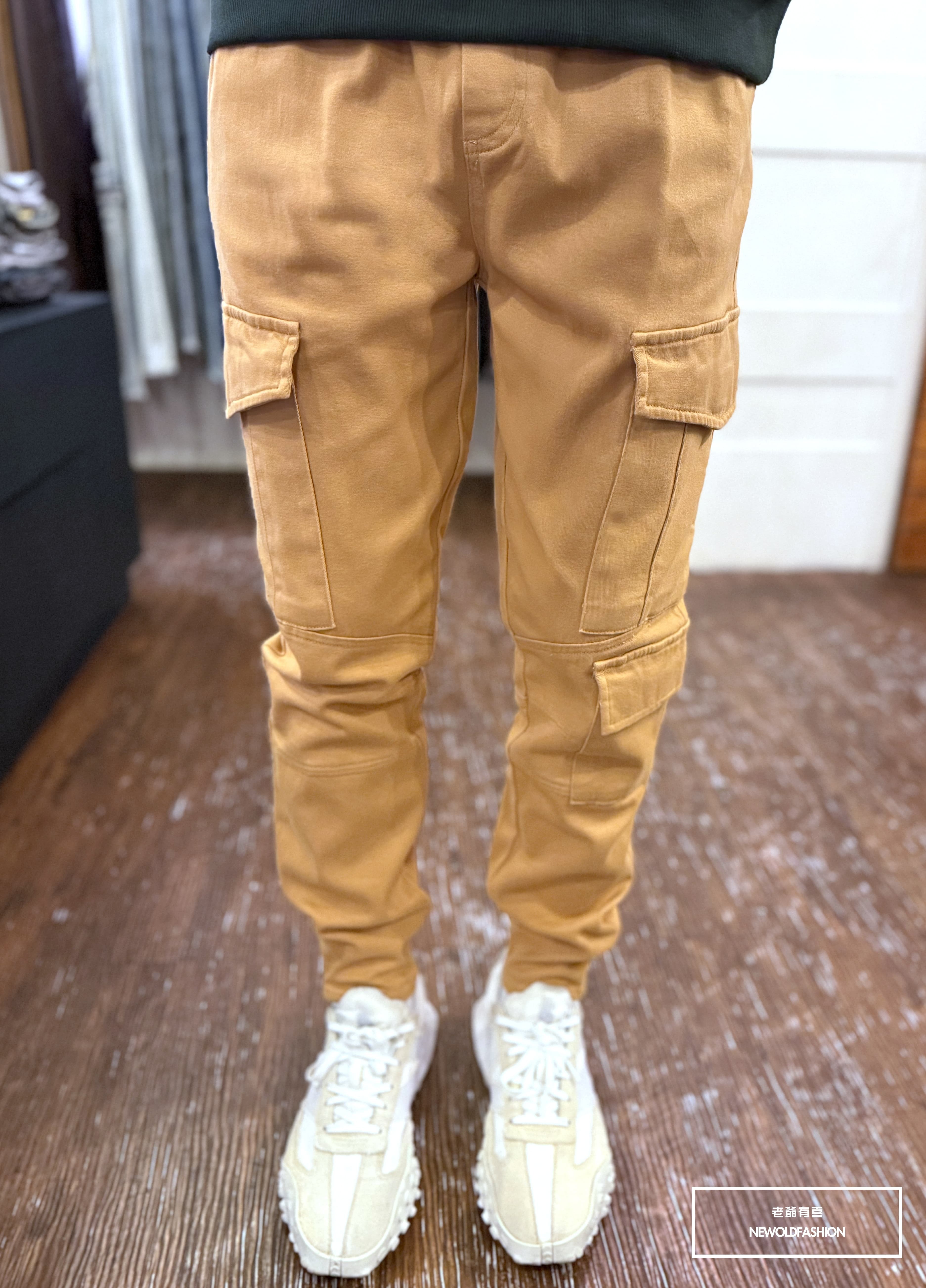 『新品上市』重磅不對稱工作口袋縮口褲-卡其(NOF241188016)