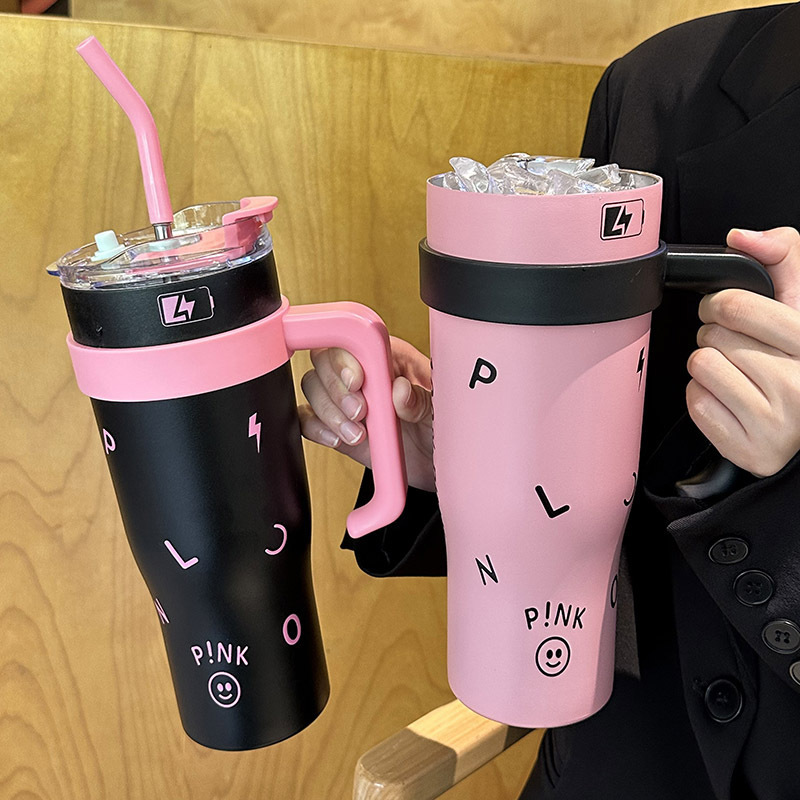 《5432》pink笑臉大容量手持保溫杯1200ml