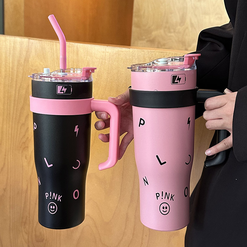 《5432》pink笑臉大容量手持保溫杯1200ml