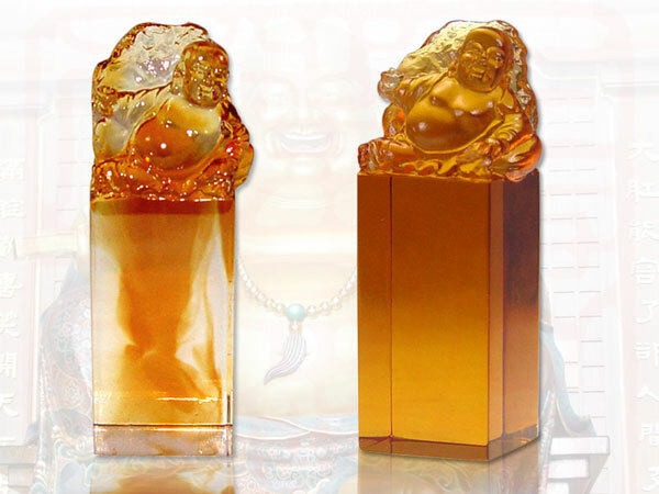 鹿港窯 - 彌勒佛琉璃方章 28mm|吉祥開運印章|居家開運必備