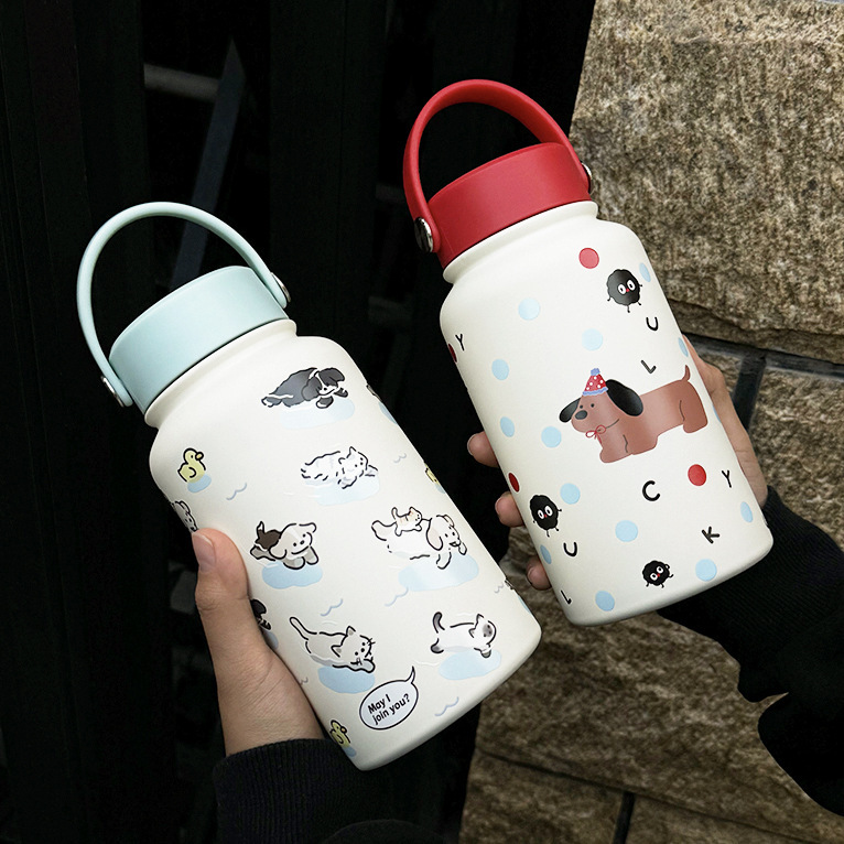 《5433》ins可愛小圖手提316不銹鋼保溫瓶650ml