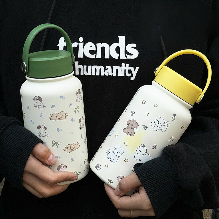 《5433》ins可愛小圖手提316不銹鋼保溫瓶650ml