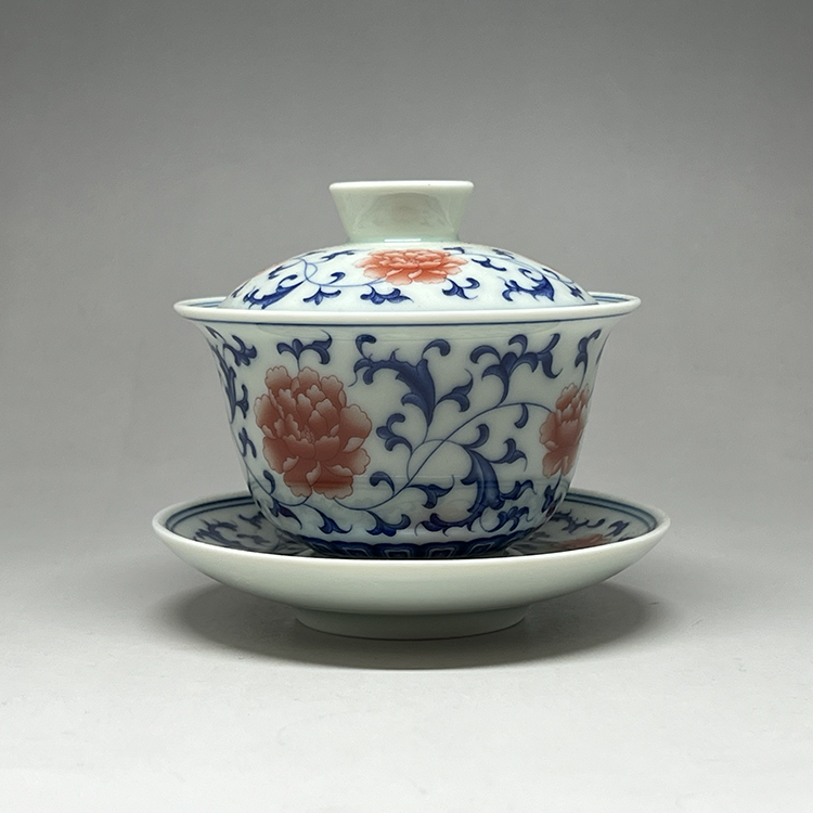 茶香自在】青花瓷纏枝牡丹花圖案蓋碗