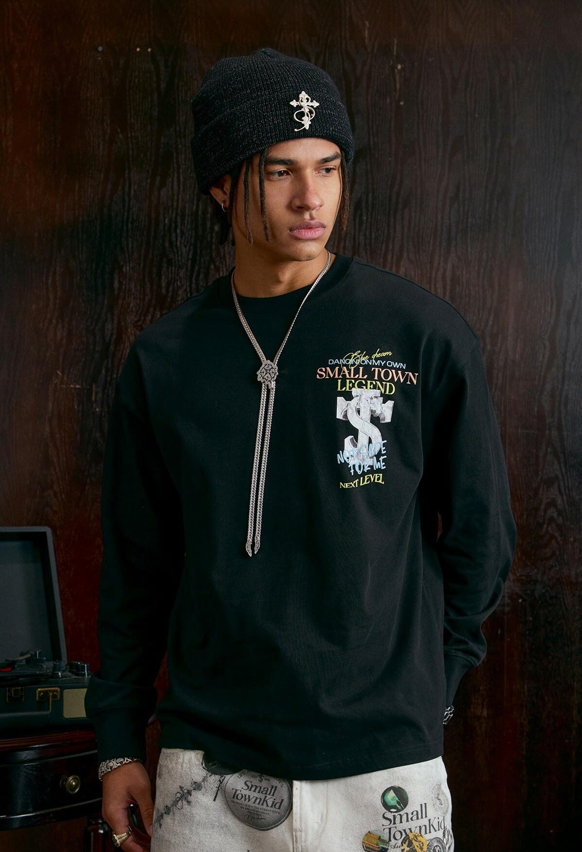 STK SmallTownKid 天使雕像 斑駁印花 薄長袖