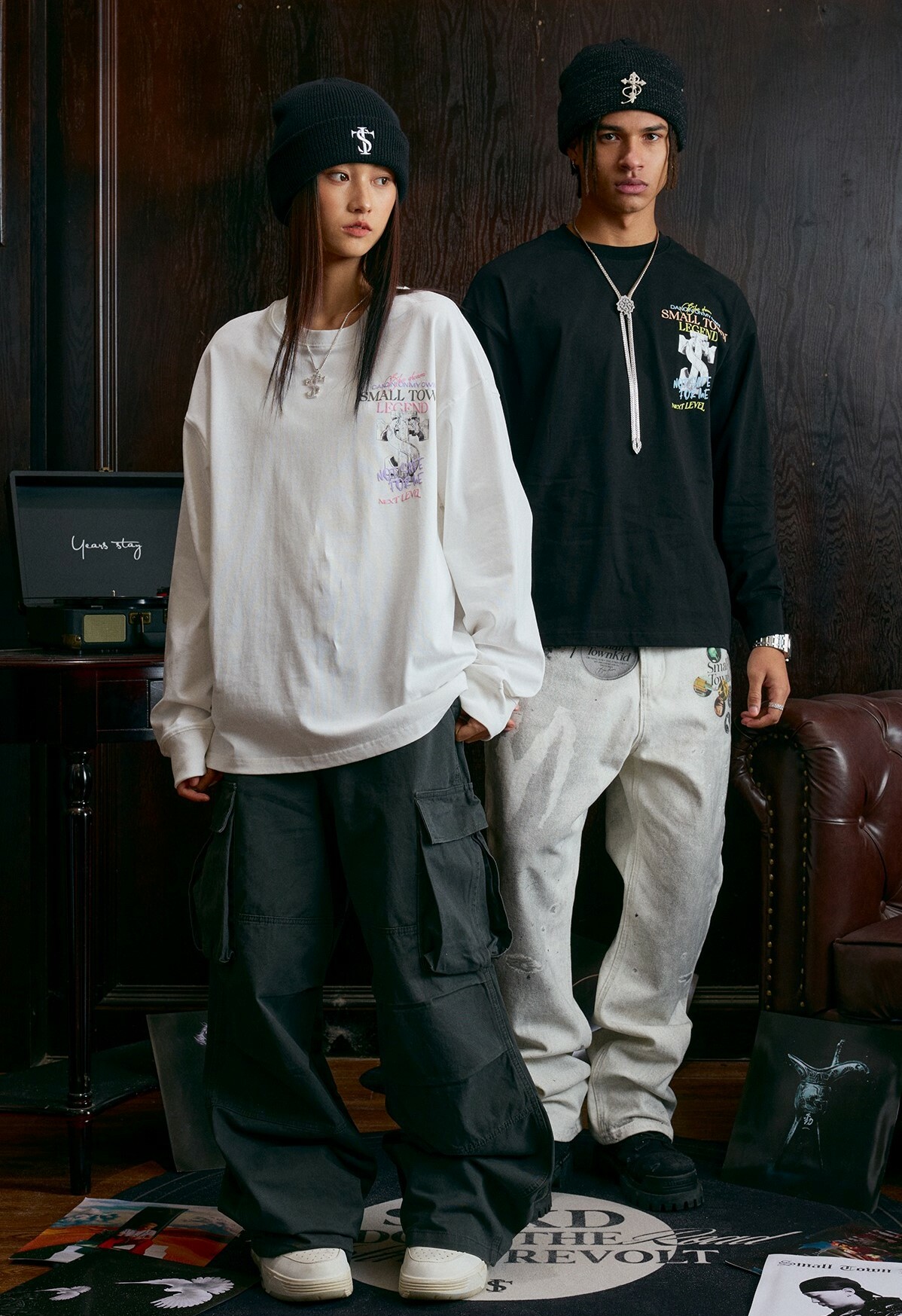 STK SmallTownKid 天使雕像 斑駁印花 薄長袖