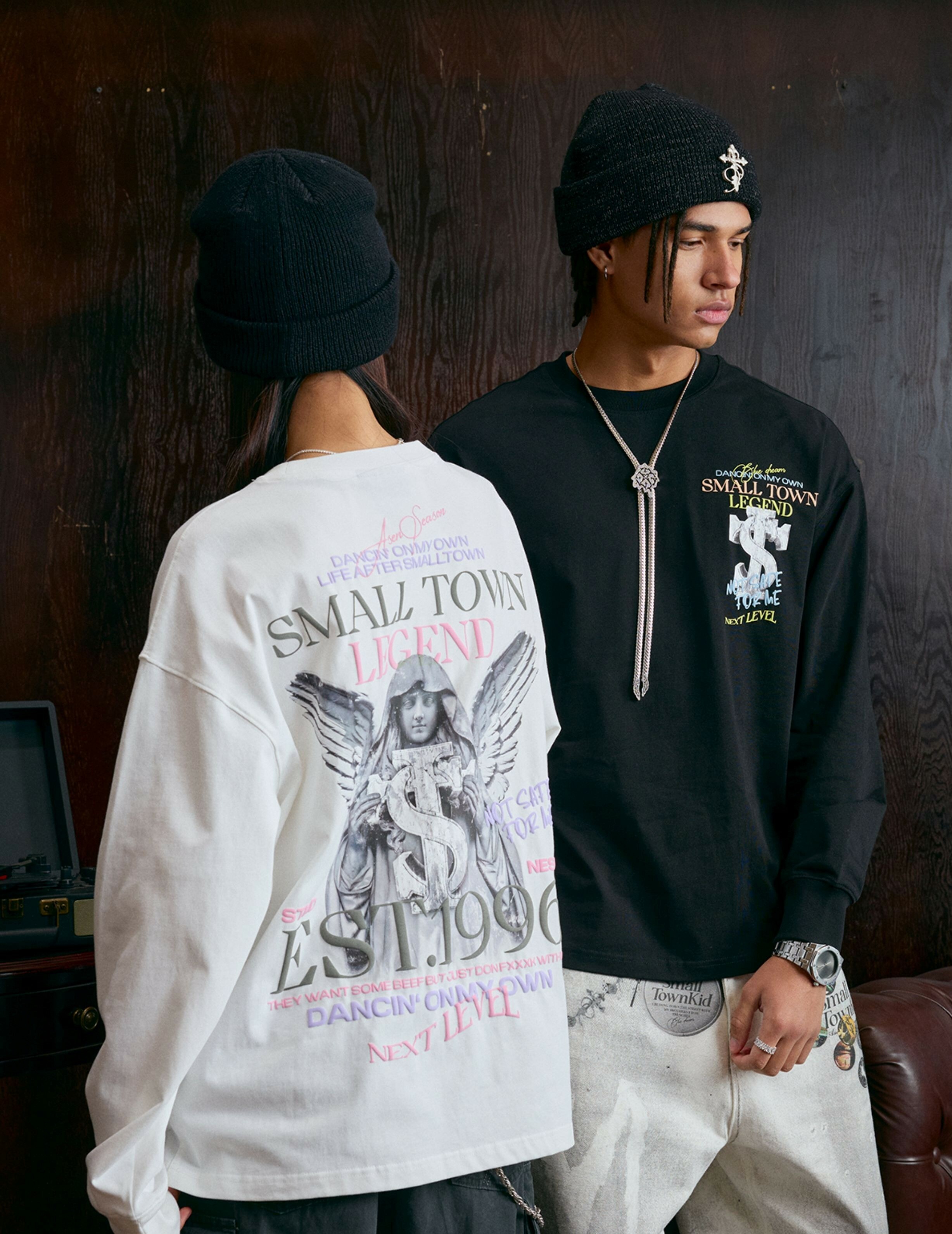 STK SmallTownKid 天使雕像 斑駁印花 薄長袖