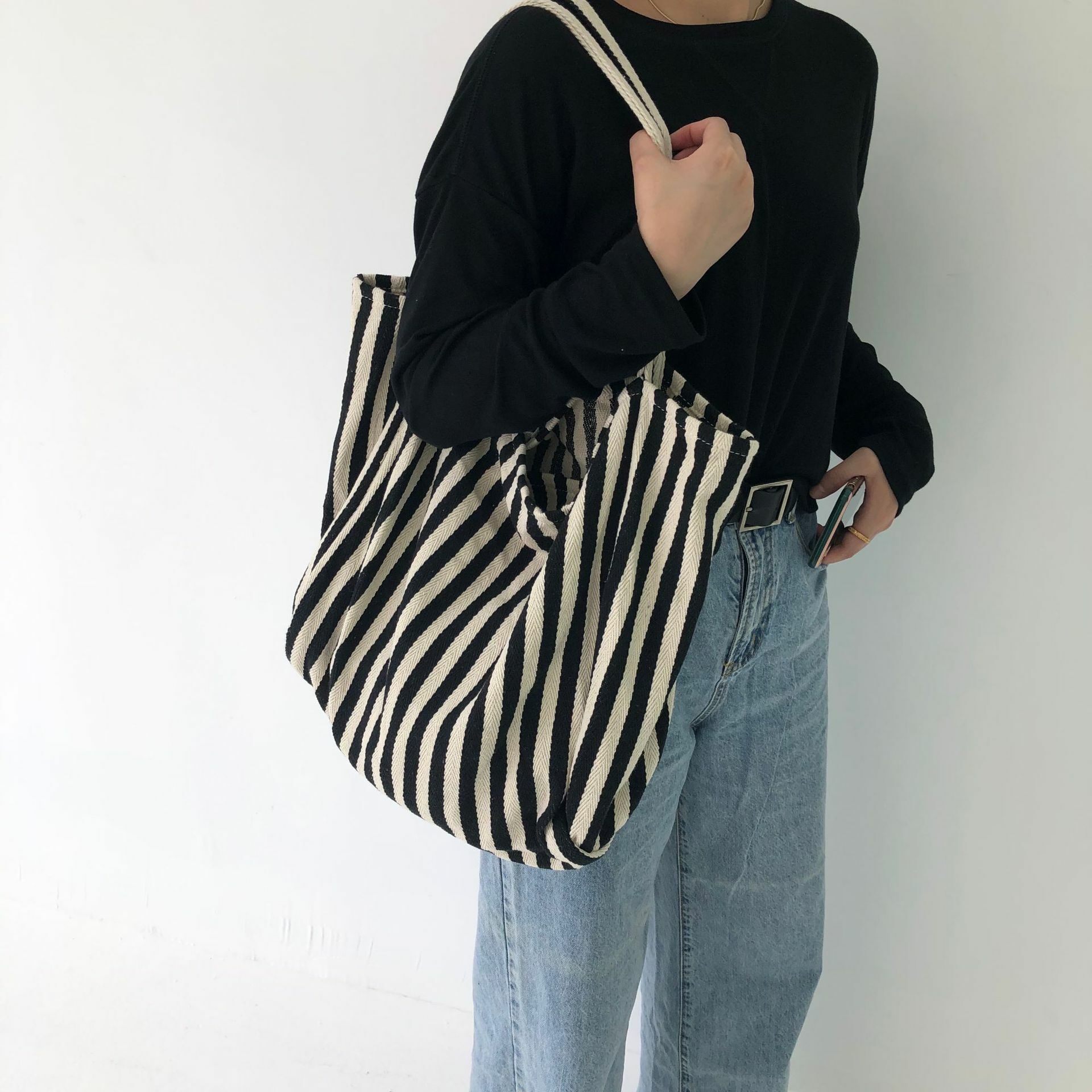 《5438》簡約經典條紋大容量托特包