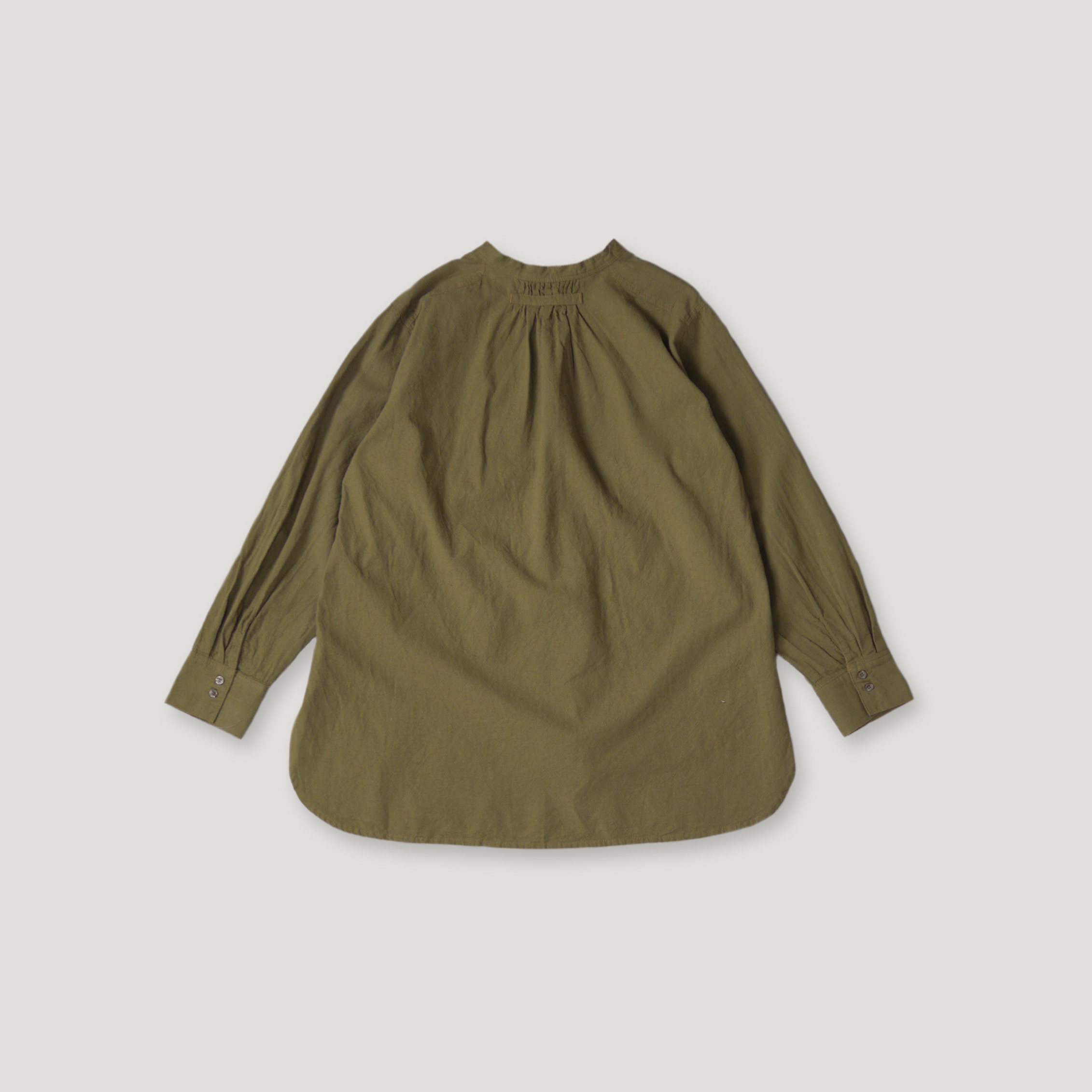 J.P.L. 立領壓褶亞麻棉襯衫