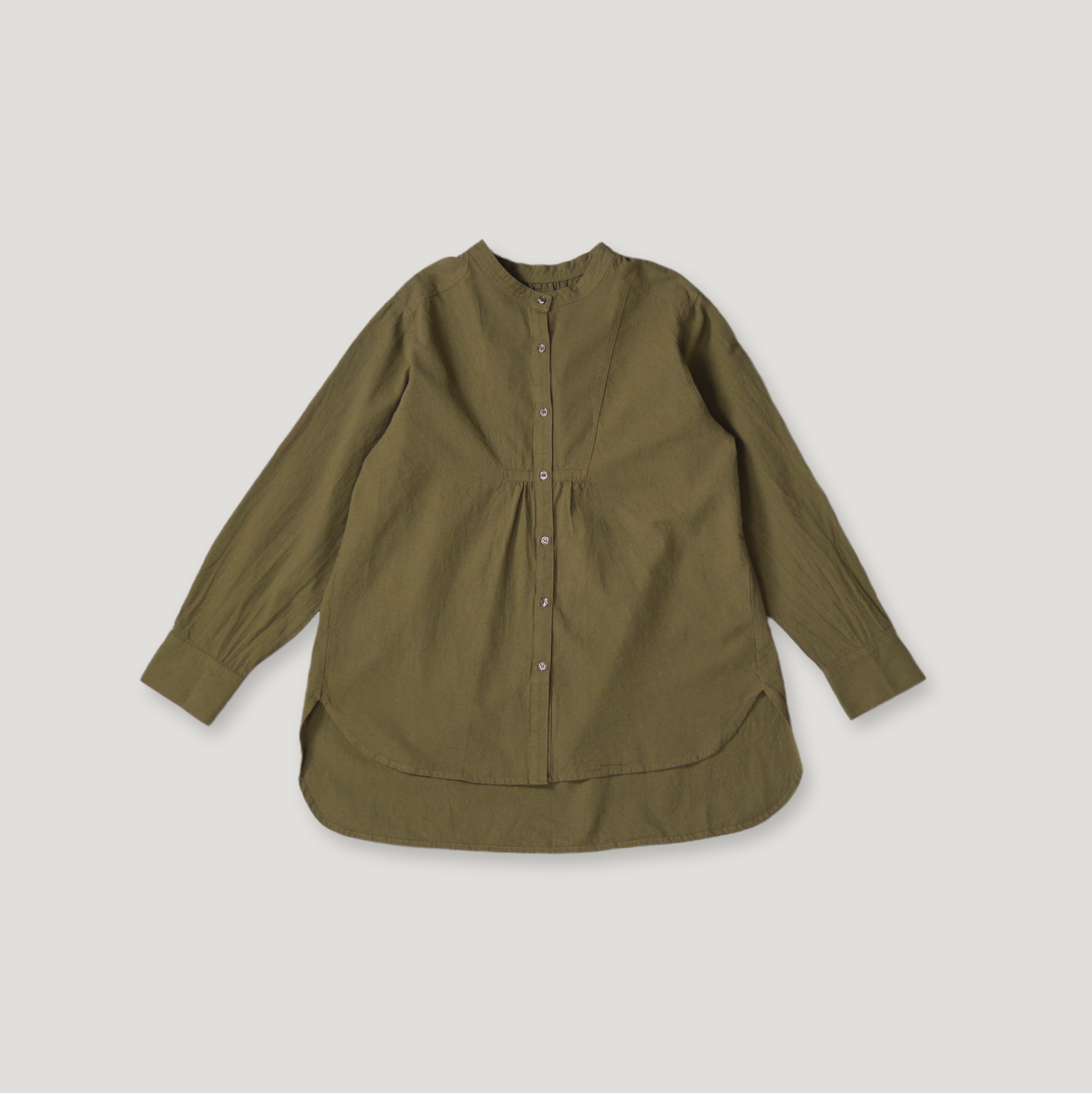 J.P.L. 立領壓褶亞麻棉襯衫