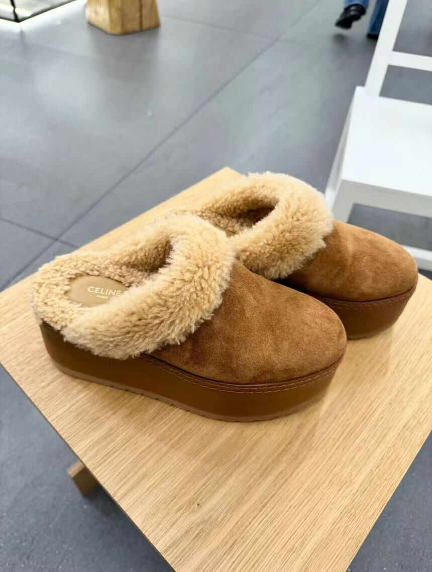Celine厚底毛毛拖 -T