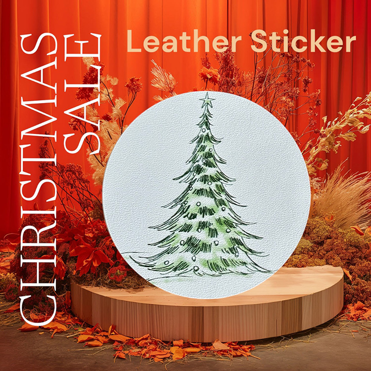 聖誕節皮革裝飾標貼 - 白雪天的聖誕樹