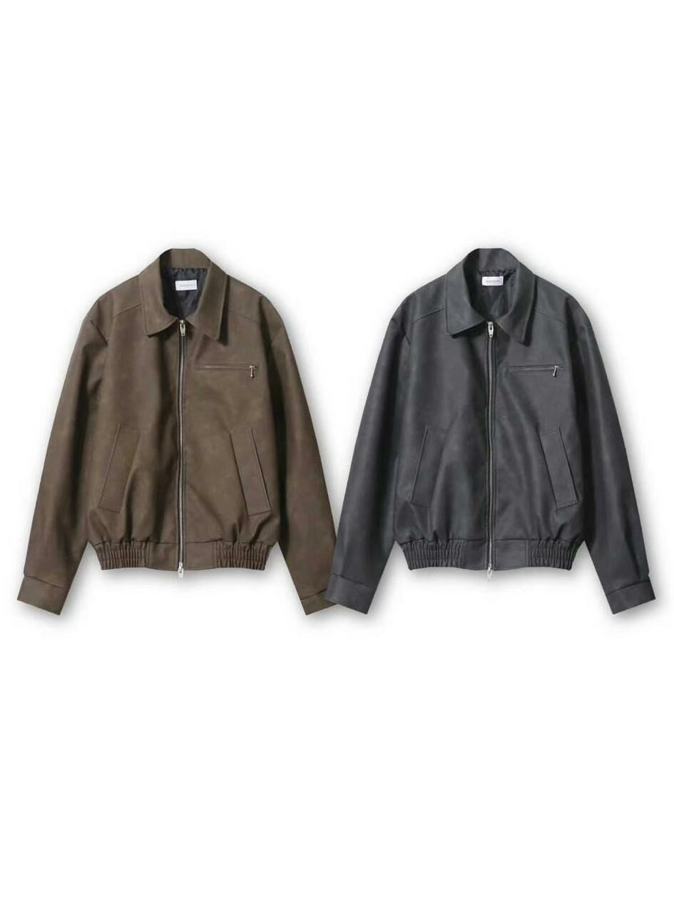 反領拉鍊合成皮褸 RAYGUN-013JK