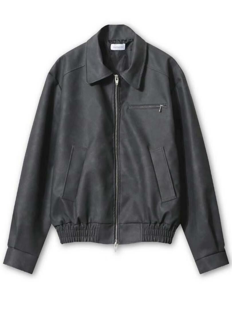 反領拉鍊合成皮褸 RAYGUN-013JK