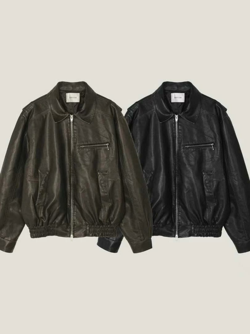 反領拉鍊合成皮褸 RAYGUN-015JK