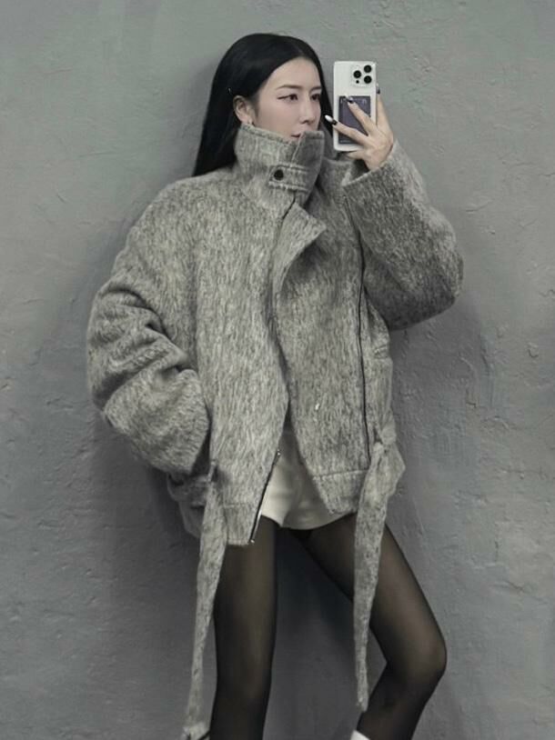 反領連腰帶拉鍊外套 TAC-0070JK