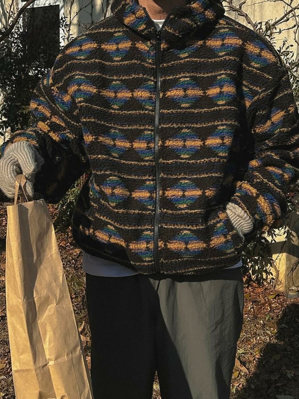 民族花企領拉鍊毛毛褸 TAC-0072JK