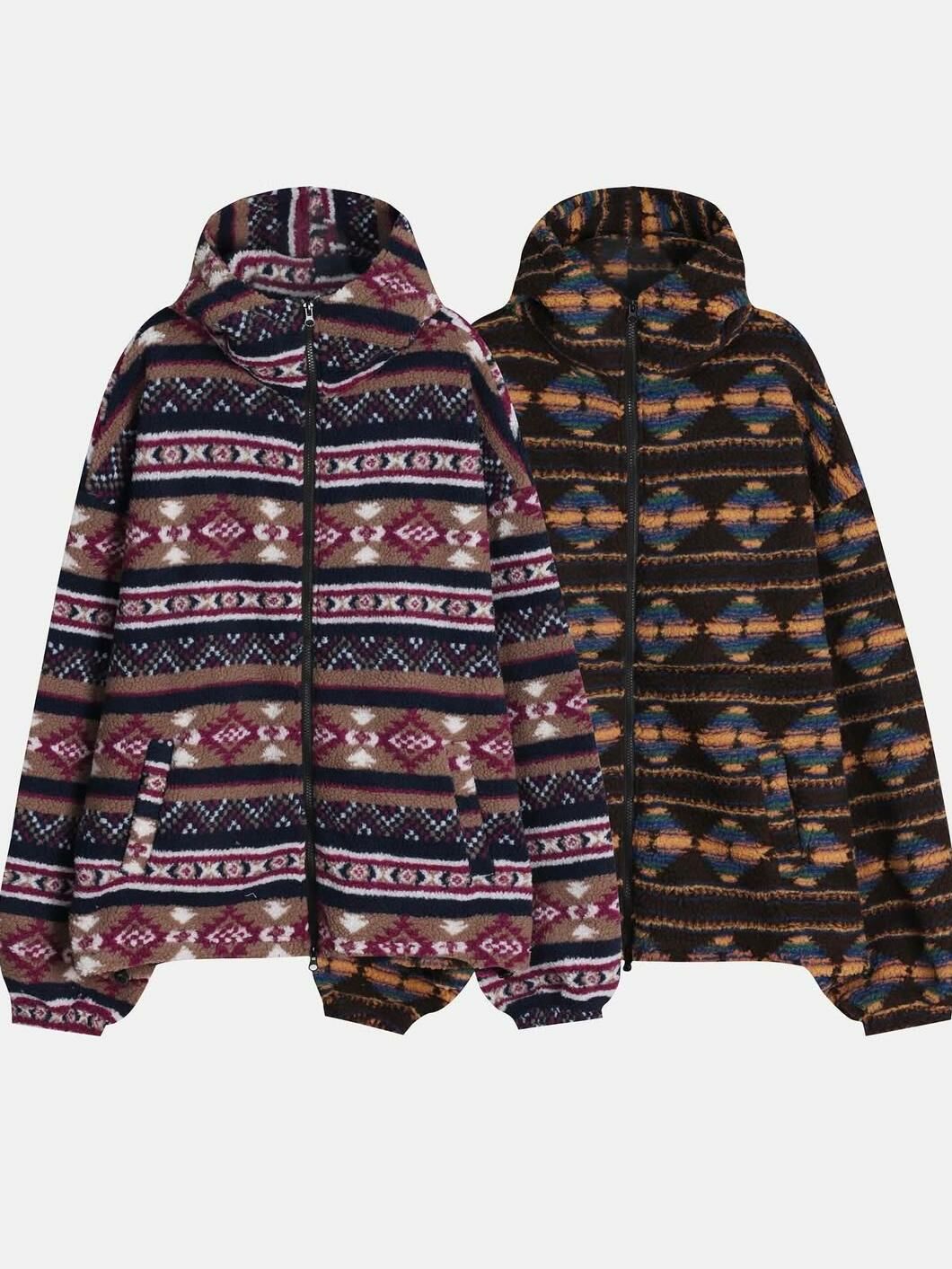 民族花企領拉鍊毛毛褸 TAC-0072JK