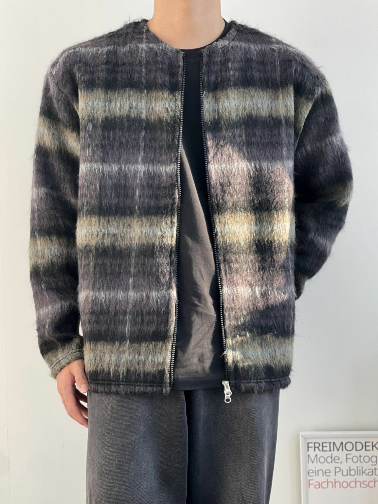 圓領格紋拉鍊外套 GAME-060JK