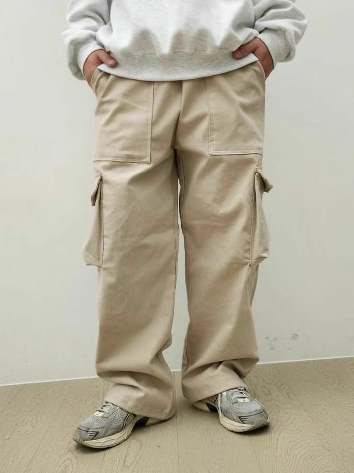 淨色可束腳工裝鬆身褲 P3018