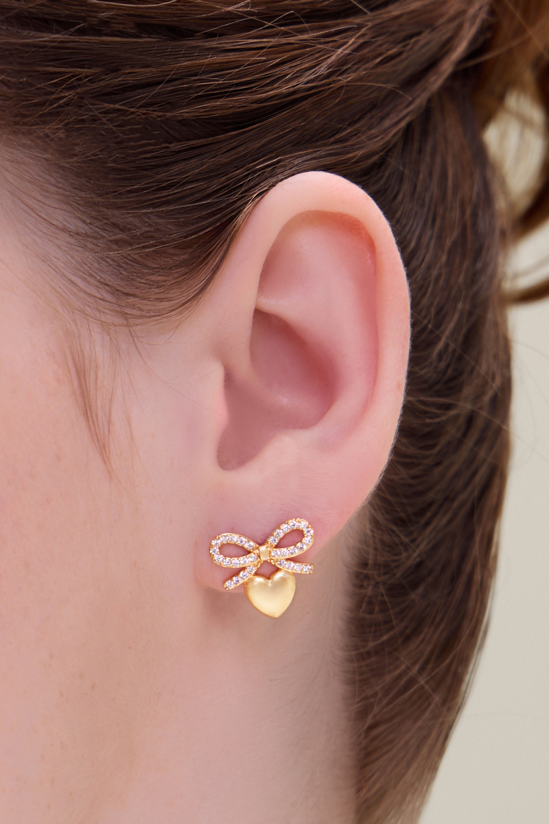 蝴蝶結愛心。銀針耳環