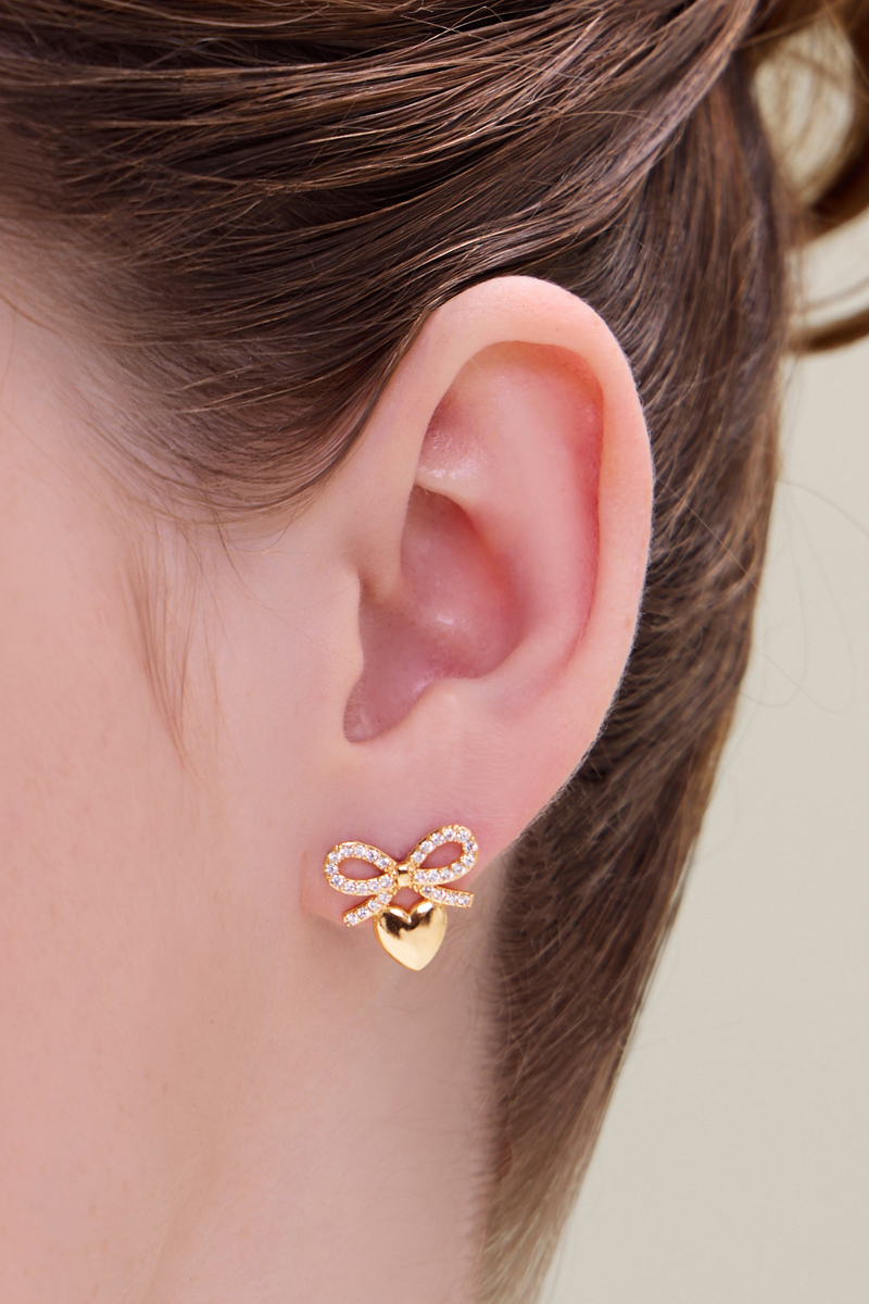 蝴蝶結愛心。夾式耳環