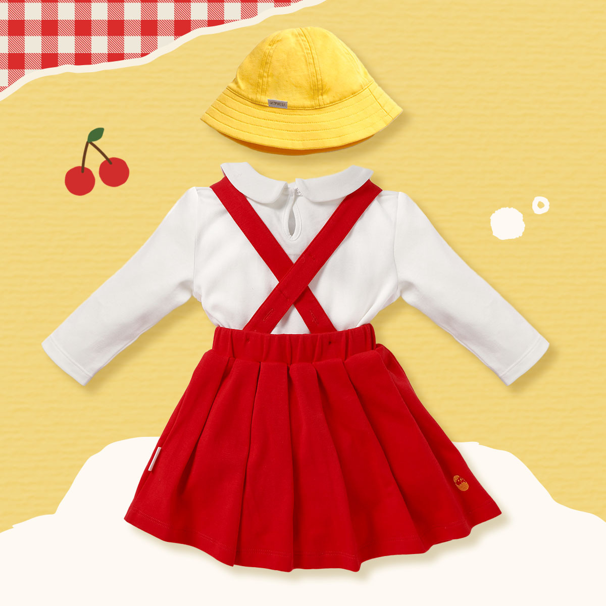 OMYMONSTER 櫻桃小寶寶造型連帽長袖上衣 & 吊帶裙連帽