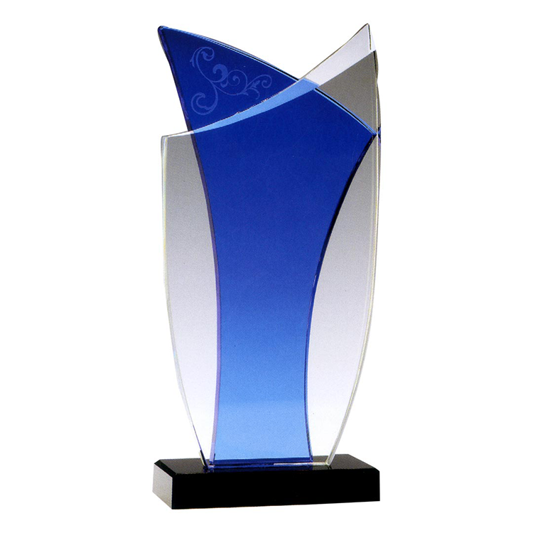 鹿港窯水晶獎座|優雅弧線藍水晶 榮耀與品味的完美結合