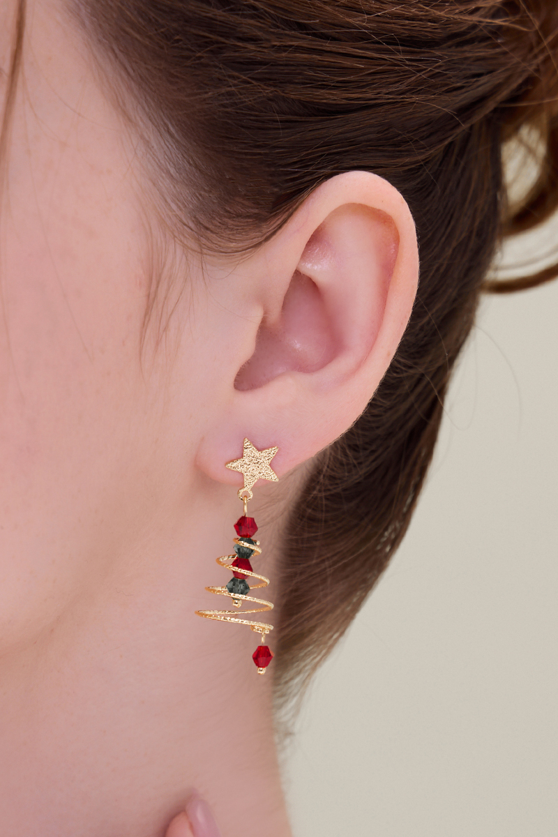聖誕限定星星氛圍聖誕樹。夾式耳環